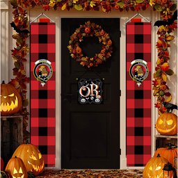 ScotsTee Shop Scottish Gregor Red & Black Modern Tartan Front Porch Sign Set, Hanging Banner Set