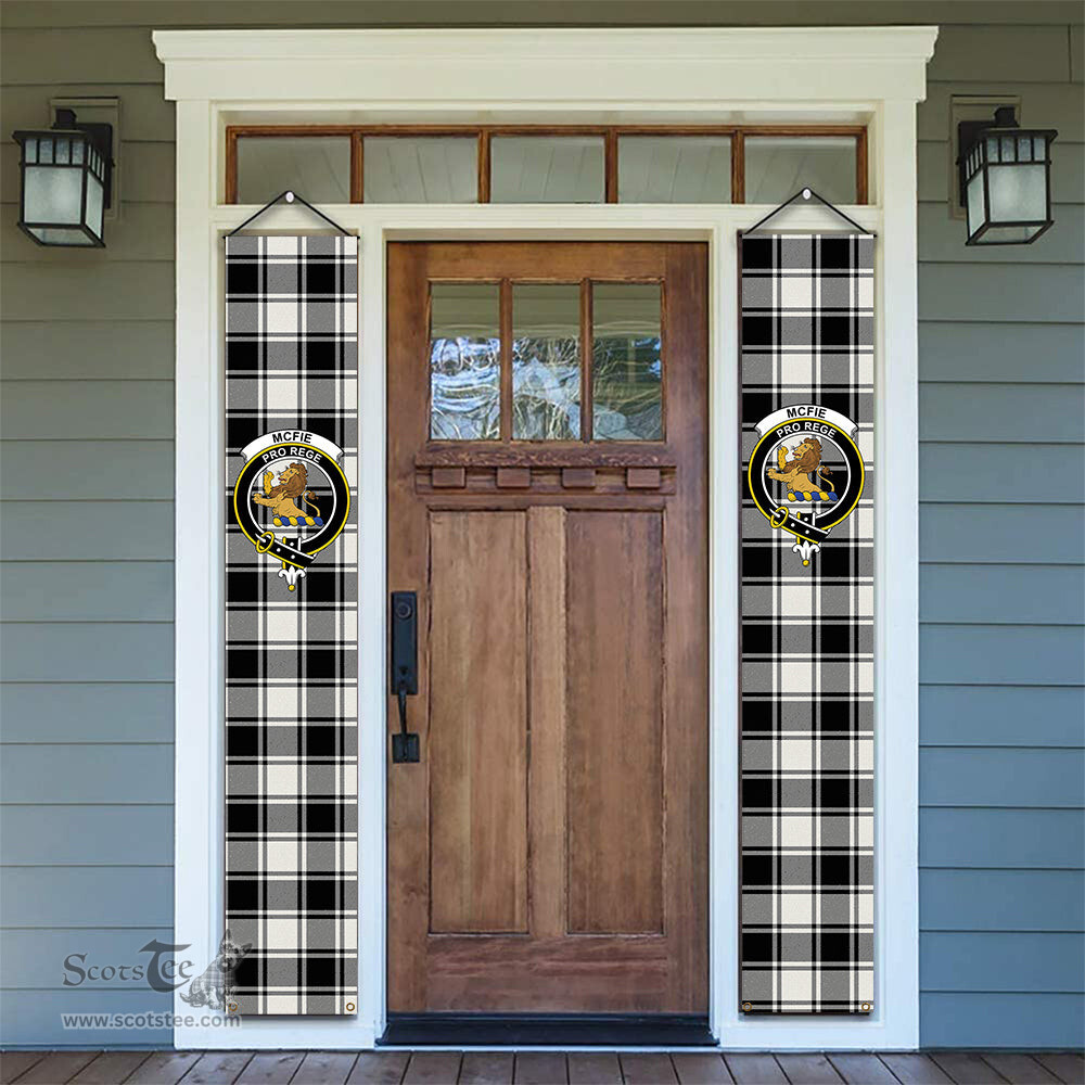 ScotsTee Shop Scottish McFie Black & White Modern Tartan Front Porch Sign Set, Hanging Banner Set