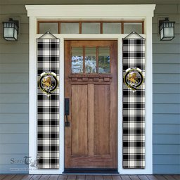 ScotsTee Shop Scottish McFie Black & White Modern Tartan Front Porch Sign Set, Hanging Banner Set