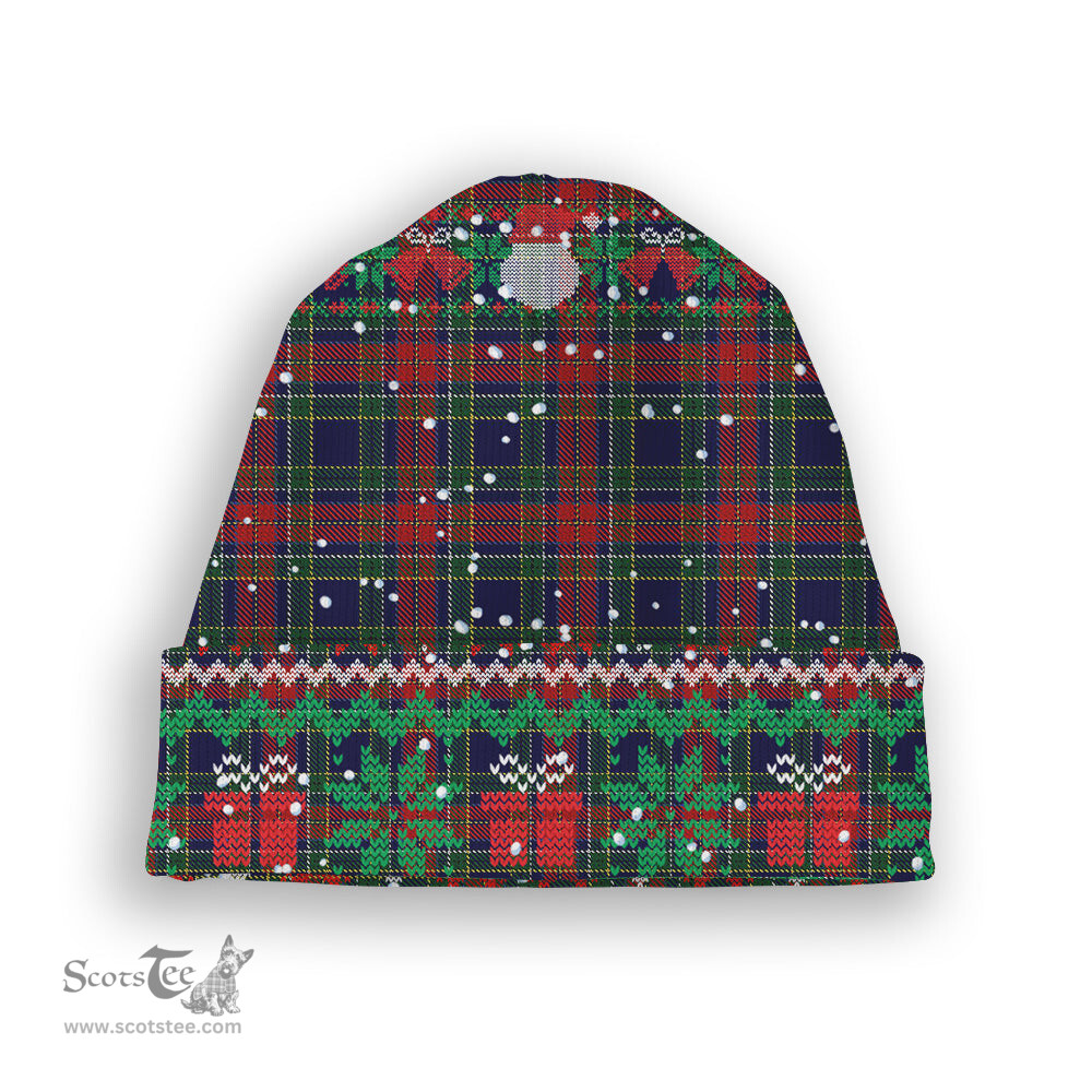 ScotsTee Shop Scottish Allison Red Tartan Plaid Christmas Deer Snowman Snowflake Bell Knit Beanie