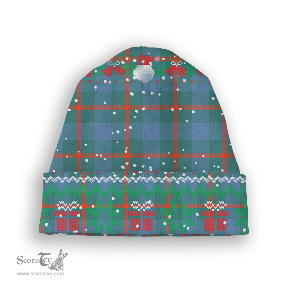 ScotsTee Shop Scottish Agnew Ancient Tartan Plaid Christmas Deer Snowman Snowflake Bell Knit Beanie
