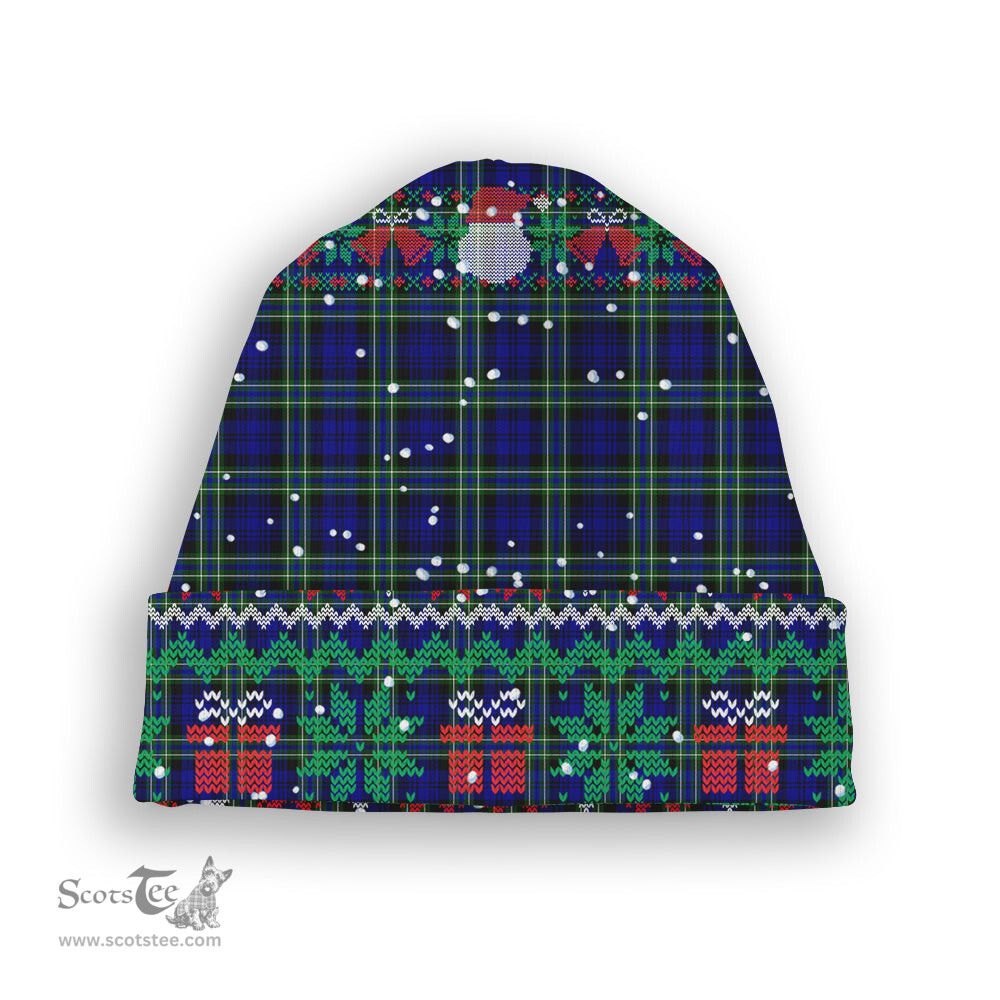 ScotsTee Shop Scottish Arbuthnot Modern Tartan Plaid Christmas Deer Snowman Snowflake Bell Knit Beanie