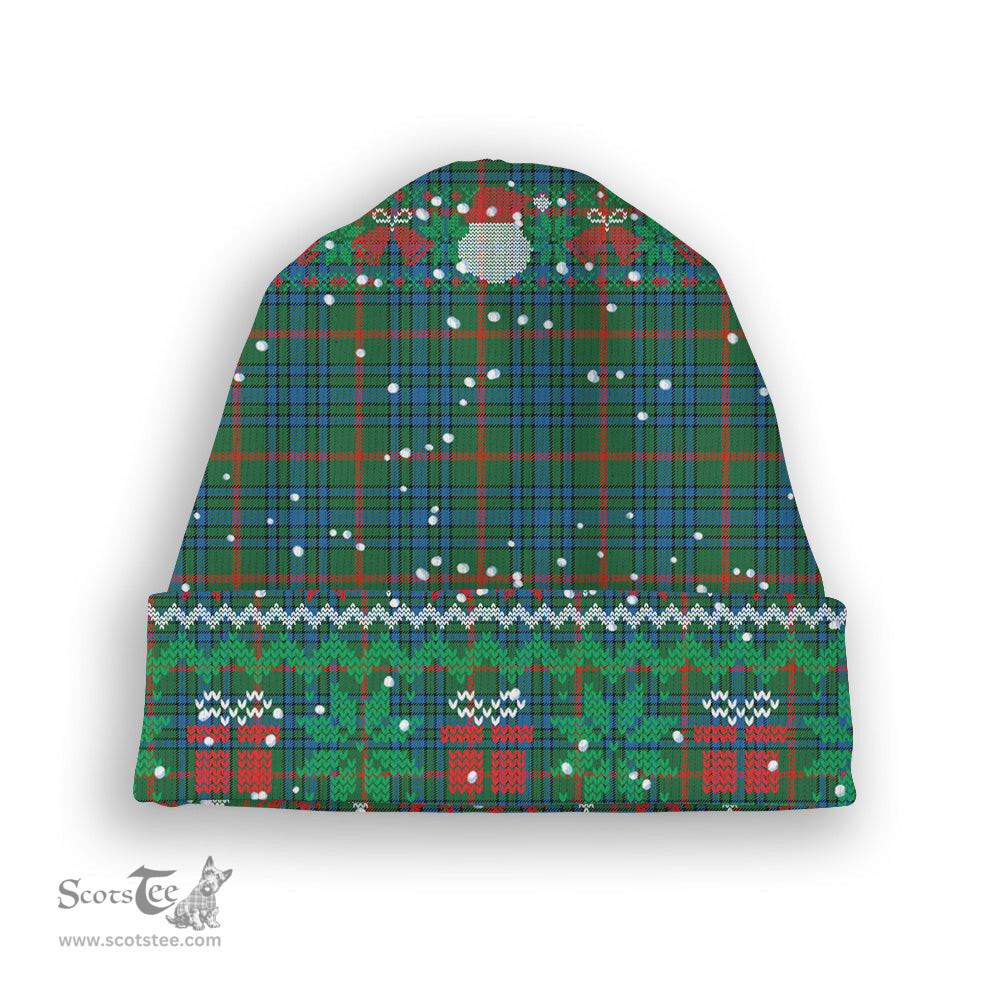 ScotsTee Shop Scottish Aiton Ancient Tartan Plaid Christmas Deer Snowman Snowflake Bell Knit Beanie