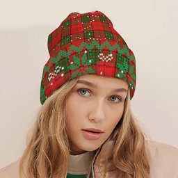 ScotsTee Shop Scottish Adair Tartan Plaid Christmas Deer Snowman Snowflake Bell Knit Beanie