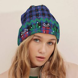 ScotsTee Shop Scottish Angus Modern Tartan Plaid Christmas Deer Snowman Snowflake Bell Knit Beanie