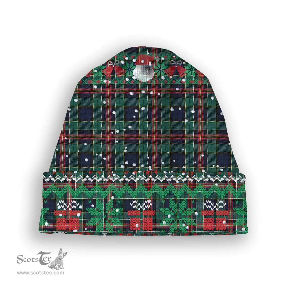 ScotsTee Shop Scottish Allison Modern Tartan Plaid Christmas Deer Snowman Snowflake Bell Knit Beanie