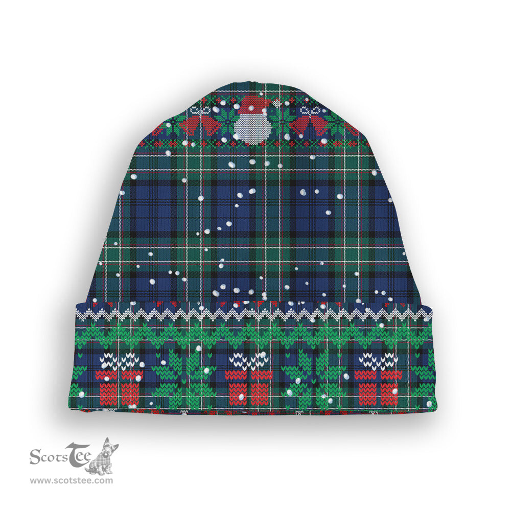 ScotsTee Shop Scottish Allan Tartan Plaid Christmas Deer Snowman Snowflake Bell Knit Beanie