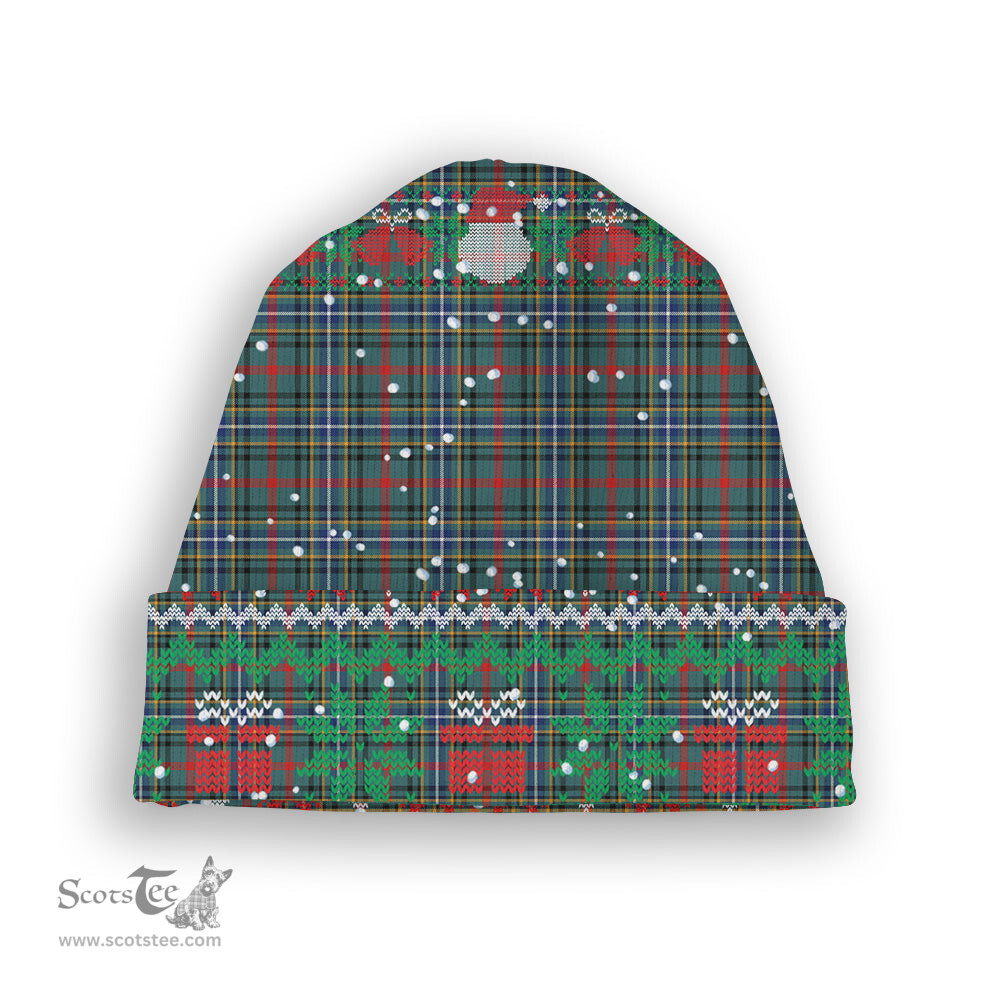 ScotsTee Shop Scottish Bisset Modern Tartan Plaid Christmas Deer Snowman Snowflake Bell Knit Beanie