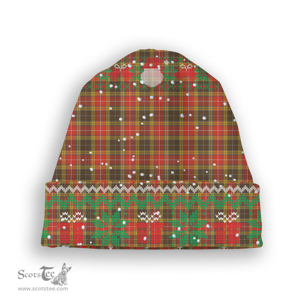 ScotsTee Shop Scottish Buchanan Old Set Weathered Tartan Plaid Christmas Deer Snowman Snowflake Bell Knit Beanie