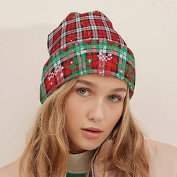 ScotsTee Shop Scottish Brodie Dress Modern Tartan Plaid Christmas Deer Snowman Snowflake Bell Knit Beanie