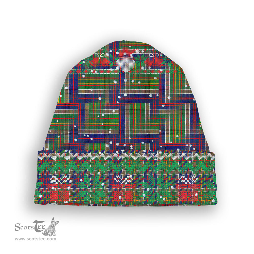 ScotsTee Shop Scottish Bowie Modern Tartan Plaid Christmas Deer Snowman Snowflake Bell Knit Beanie