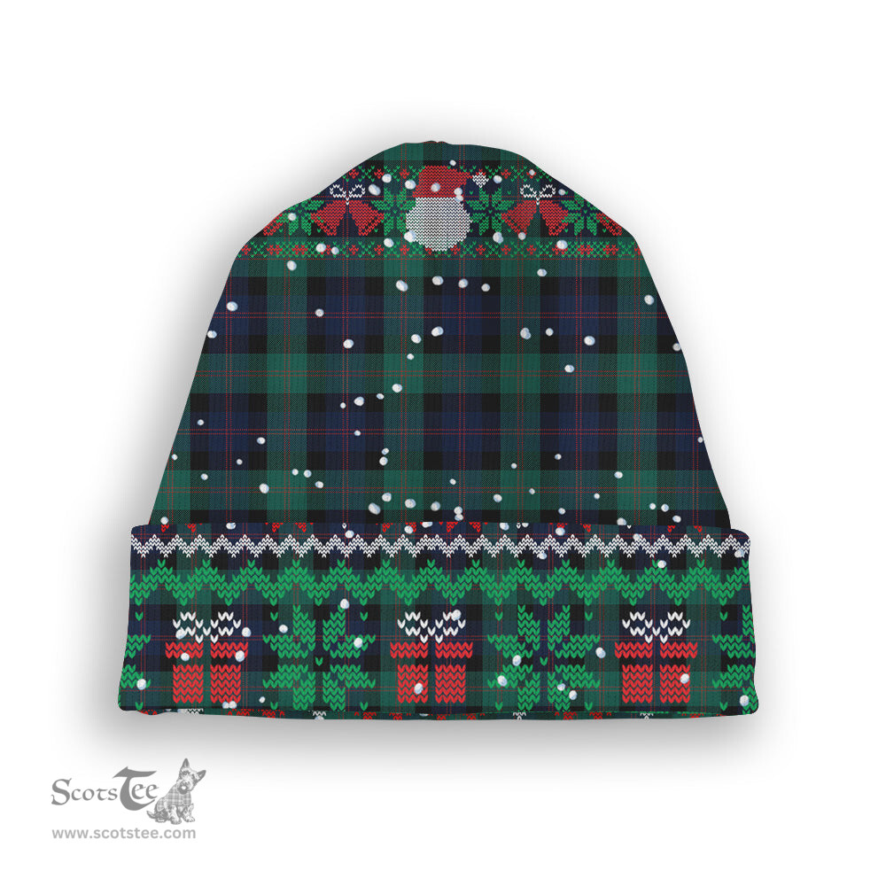 ScotsTee Shop Scottish Blair Modern Tartan Plaid Christmas Deer Snowman Snowflake Bell Knit Beanie