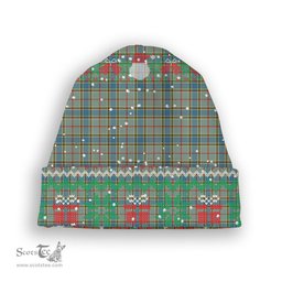 ScotsTee Shop Scottish Balfour Blue Tartan Plaid Christmas Deer Snowman Snowflake Bell Knit Beanie
