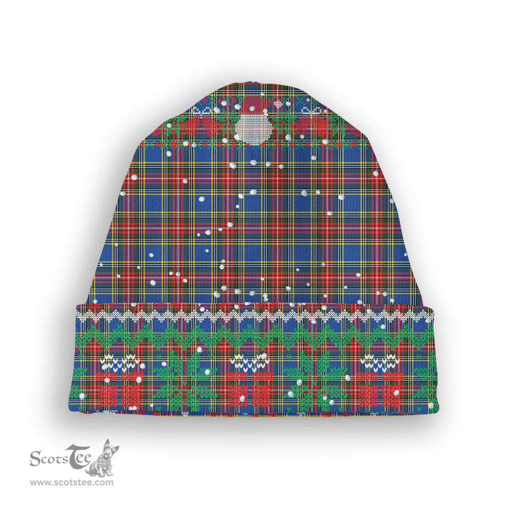 ScotsTee Shop Scottish Bethune Tartan Plaid Christmas Deer Snowman Snowflake Bell Knit Beanie