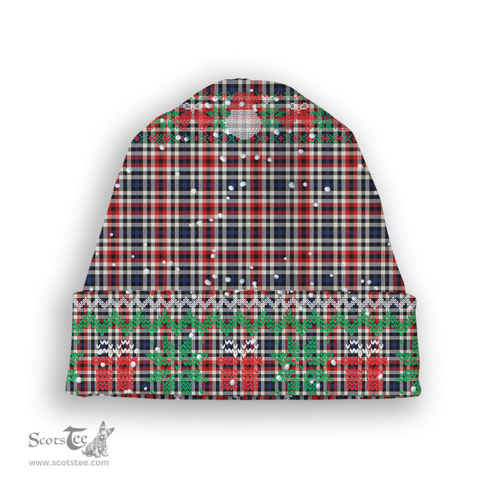 ScotsTee Shop Scottish Bell Border (Bell Southern Bell) Modern Tartan Plaid Christmas Deer Snowman Snowflake Bell Knit Beanie