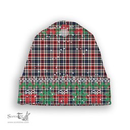 ScotsTee Shop Scottish Bell Border (Bell Southern Bell) Modern Tartan Plaid Christmas Deer Snowman Snowflake Bell Knit Beanie