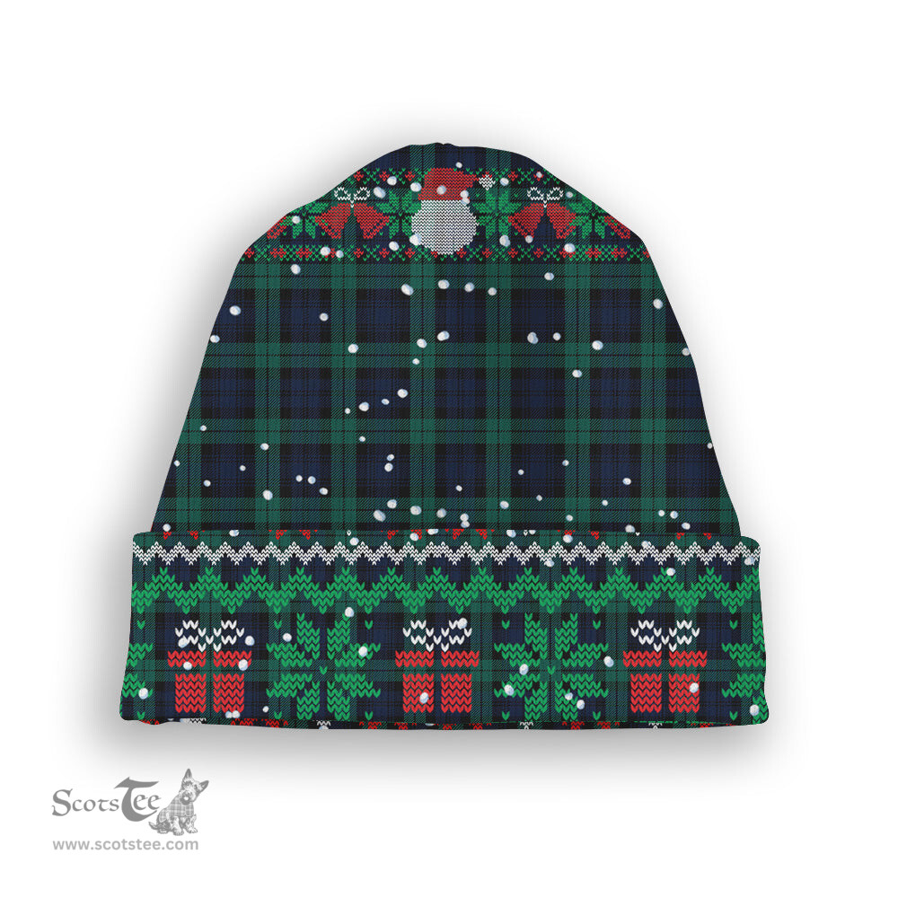 ScotsTee Shop Scottish Black Watch Modern Clan Tartan Plaid Christmas Deer Snowman Snowflake Bell Knit Beanie