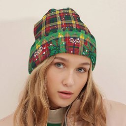 ScotsTee Shop Scottish Buchanan Tartan Plaid Christmas Deer Snowman Snowflake Bell Knit Beanie