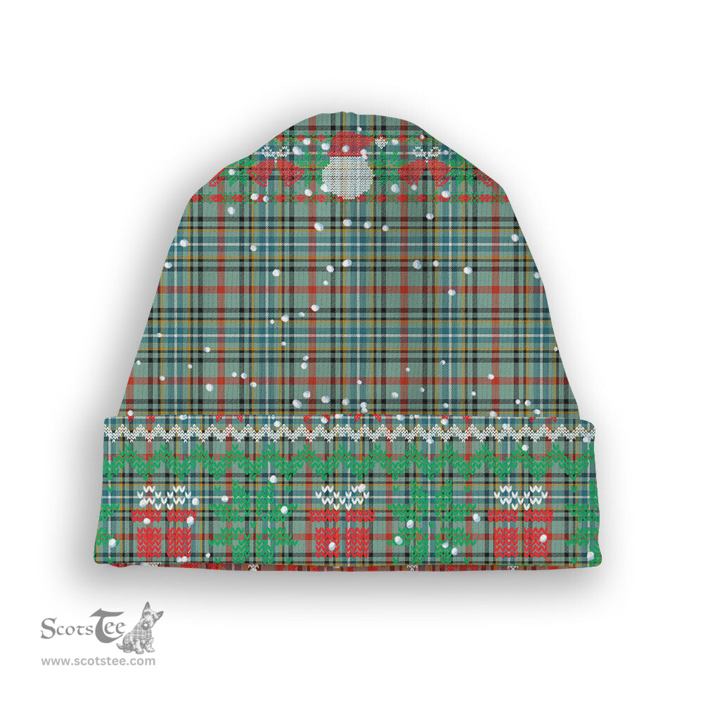 ScotsTee Shop Scottish Bisset Ancient Tartan Plaid Christmas Deer Snowman Snowflake Bell Knit Beanie