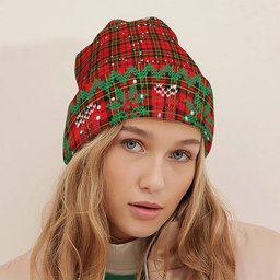 ScotsTee Shop Scottish Brodie Modern Tartan Plaid Christmas Deer Snowman Snowflake Bell Knit Beanie