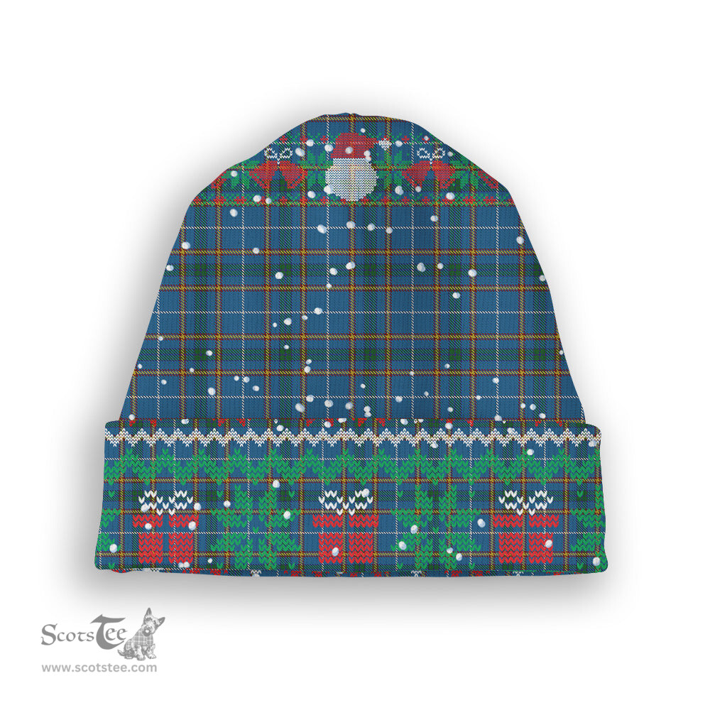 ScotsTee Shop Scottish Bains of Caithness Tartan Plaid Christmas Deer Snowman Snowflake Bell Knit Beanie