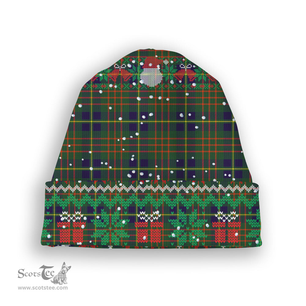 ScotsTee Shop Scottish Cameron of Lochiel Hunting Modern Tartan Plaid Christmas Deer Snowman Snowflake Bell Knit Beanie