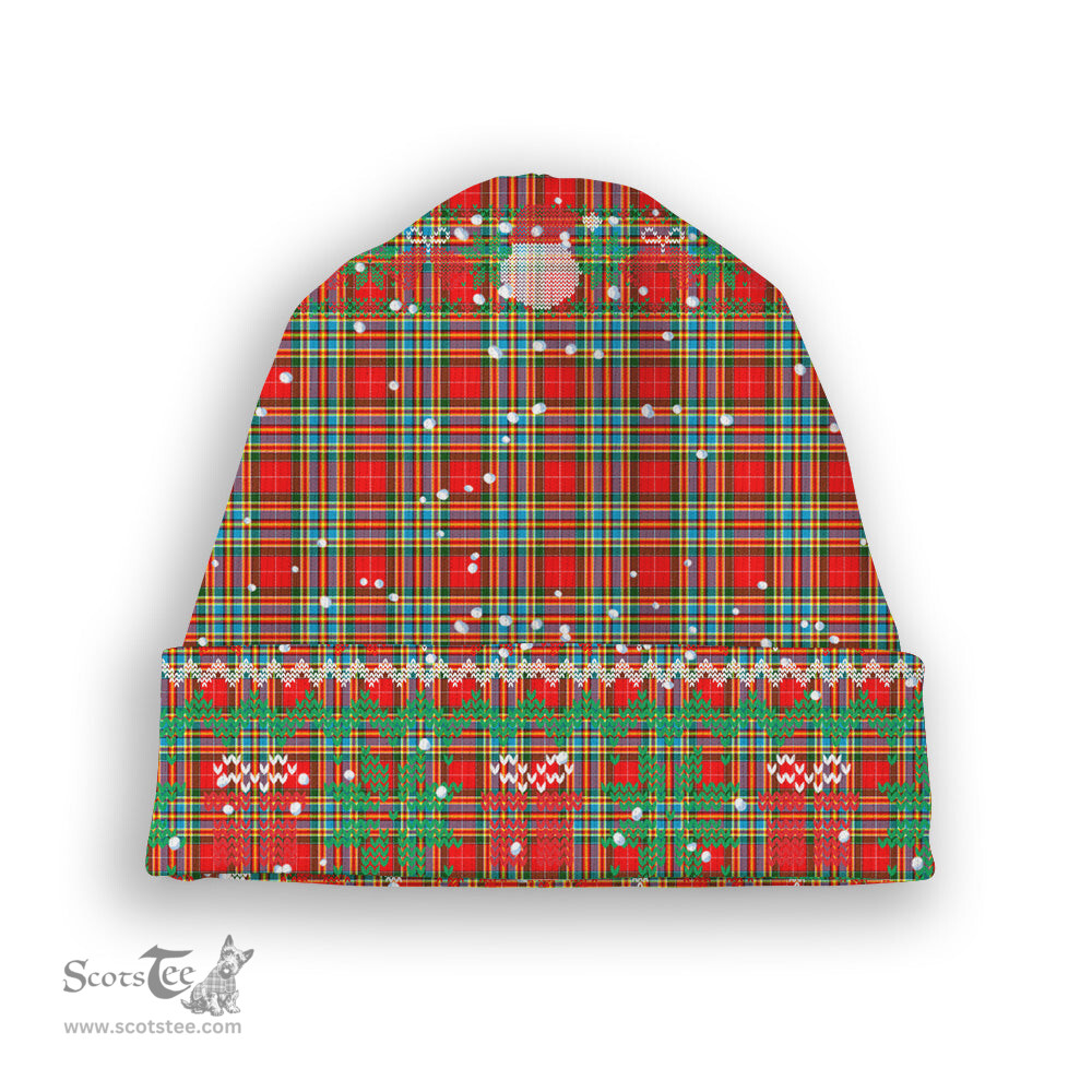 ScotsTee Shop Scottish Chattan Tartan Plaid Christmas Deer Snowman Snowflake Bell Knit Beanie
