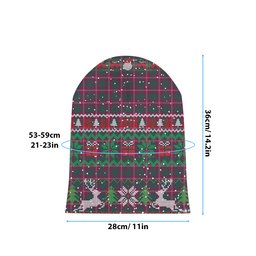 ScotsTee Shop Scottish Crawford Red Modern Tartan Plaid Christmas Deer Snowman Snowflake Bell Knit Beanie