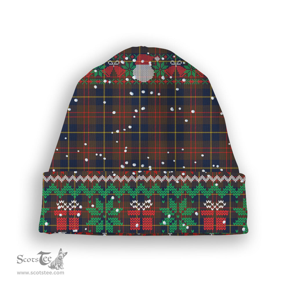 ScotsTee Shop Scottish Cameron Hunting Modern Tartan Plaid Christmas Deer Snowman Snowflake Bell Knit Beanie