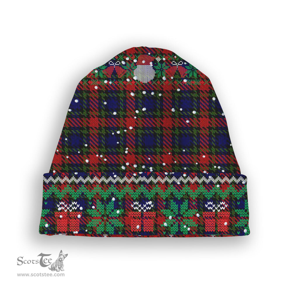 ScotsTee Shop Scottish Clark (Lion) Red Tartan Plaid Christmas Deer Snowman Snowflake Bell Knit Beanie
