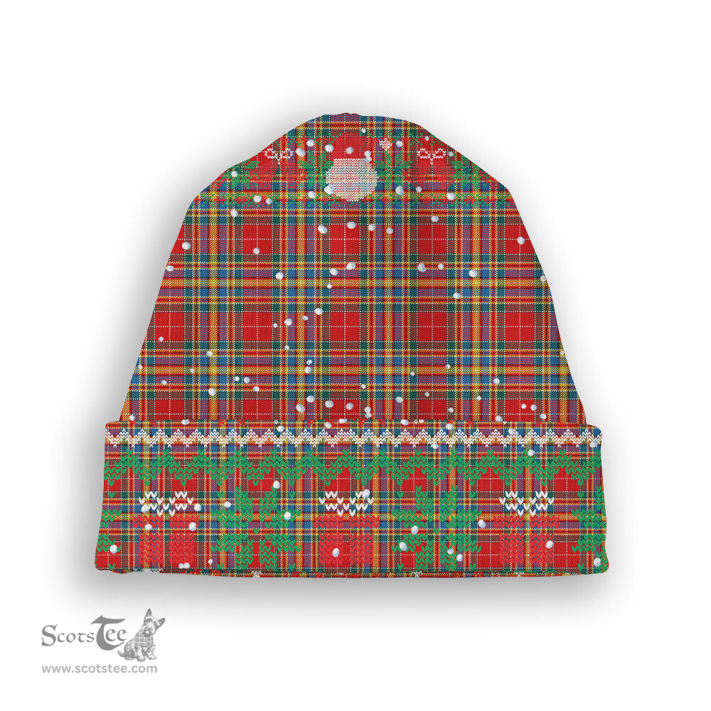 ScotsTee Shop Scottish Chattan Chief Modern Tartan Plaid Christmas Deer Snowman Snowflake Bell Knit Beanie