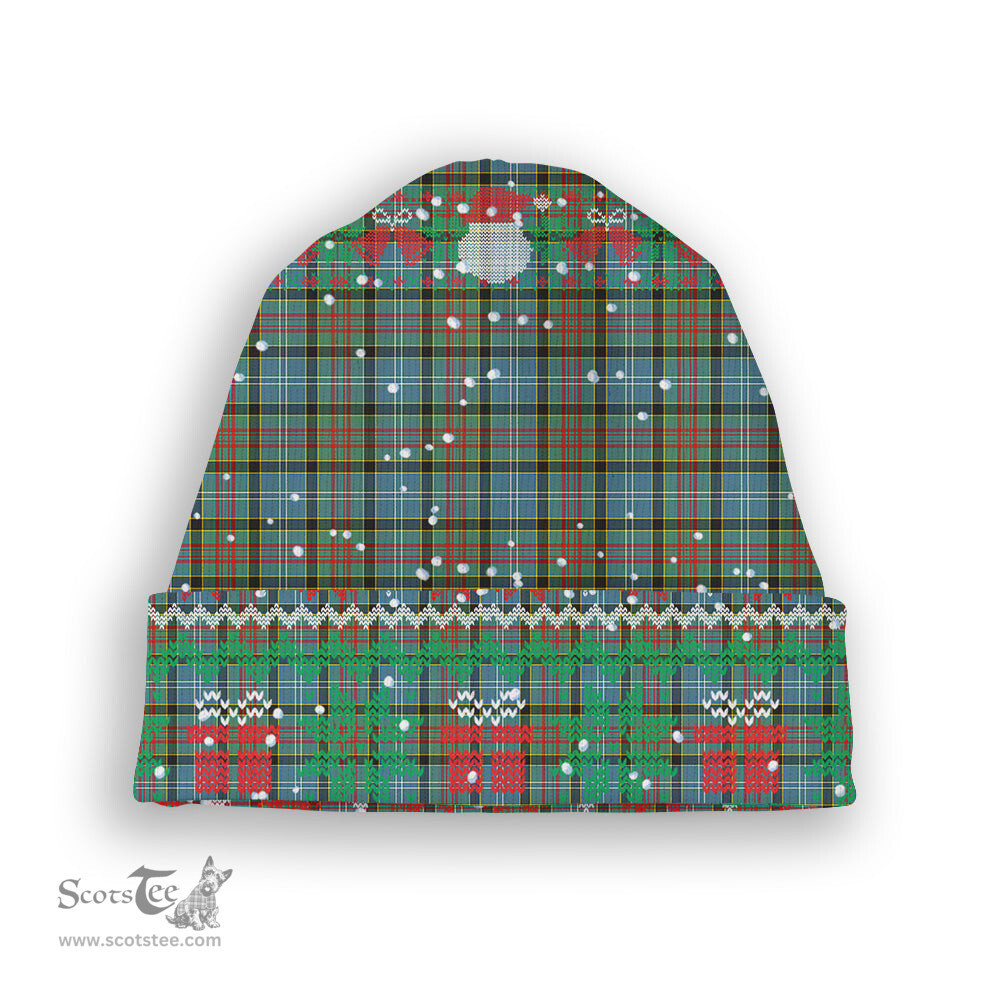 ScotsTee Shop Scottish Caldwell Tartan Plaid Christmas Deer Snowman Snowflake Bell Knit Beanie