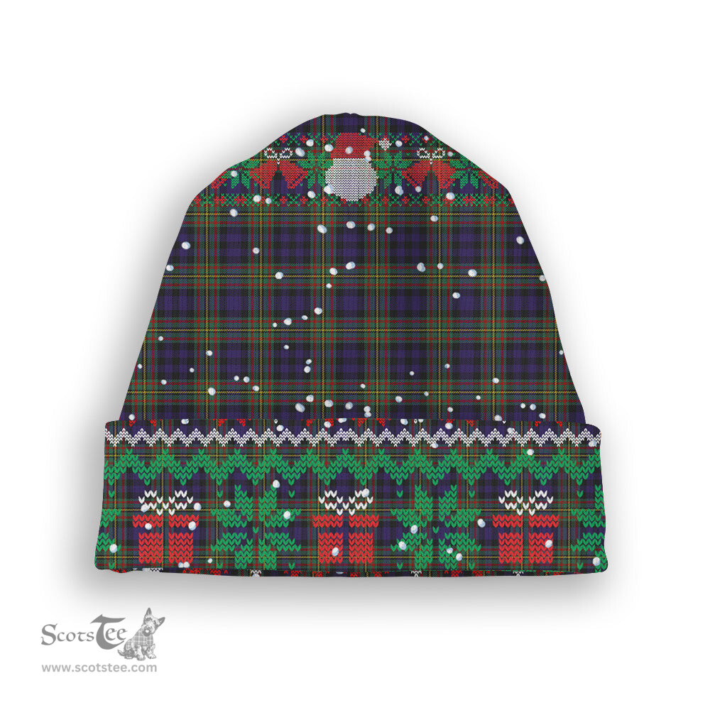 ScotsTee Shop Scottish Clelland SC Tartan Plaid Christmas Deer Snowman Snowflake Bell Knit Beanie