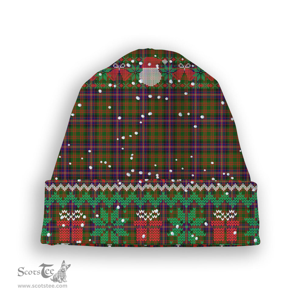 ScotsTee Shop Scottish Cochrane Modern Tartan Plaid Christmas Deer Snowman Snowflake Bell Knit Beanie