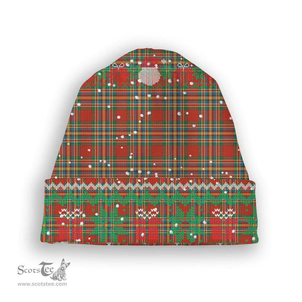 ScotsTee Shop Scottish Chattan Ancient Tartan Plaid Christmas Deer Snowman Snowflake Bell Knit Beanie