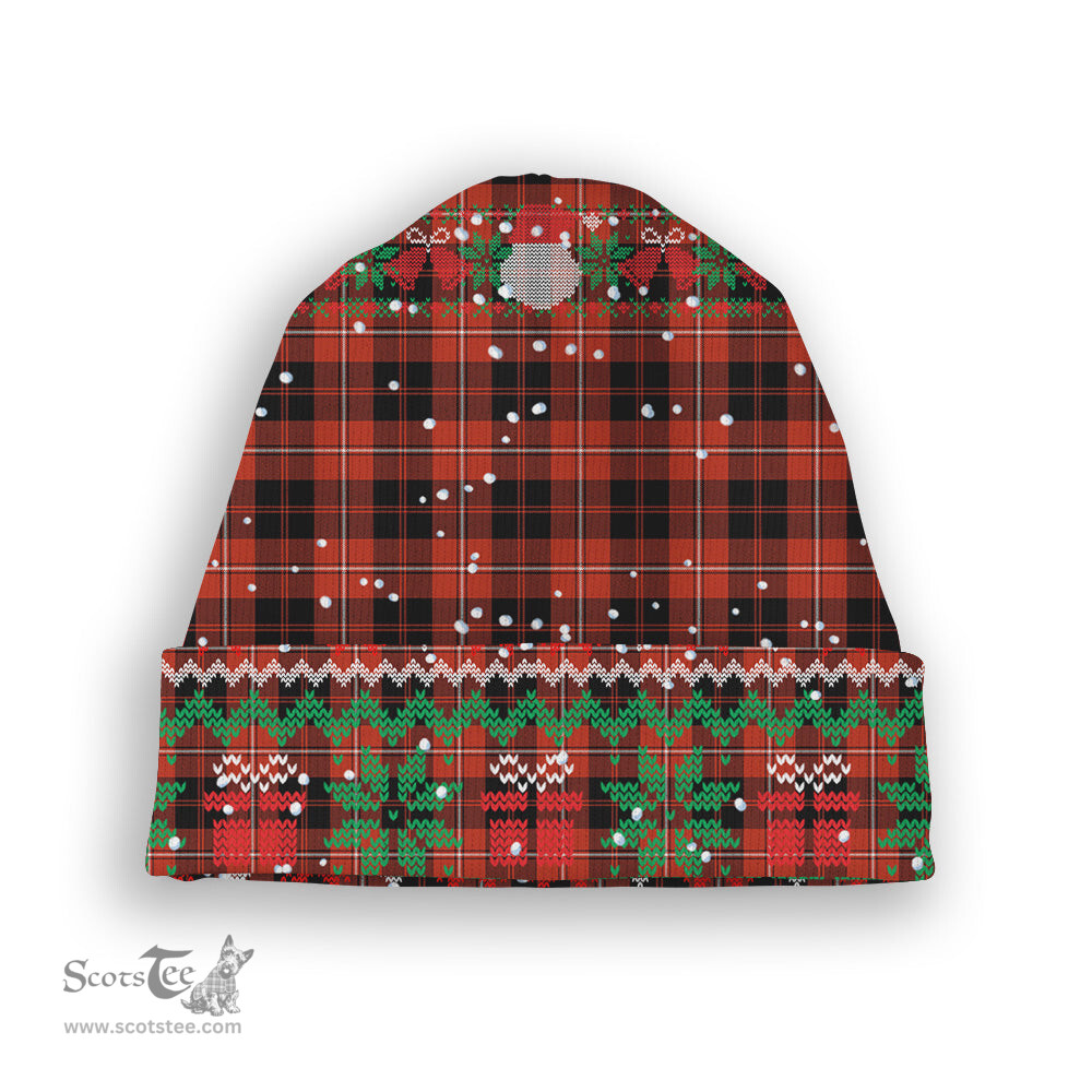 ScotsTee Shop Scottish Cunningham Ancient Tartan Plaid Christmas Deer Snowman Snowflake Bell Knit Beanie