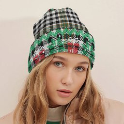 ScotsTee Shop Scottish Burns Check Modern Tartan Plaid Christmas Deer Snowman Snowflake Bell Knit Beanie