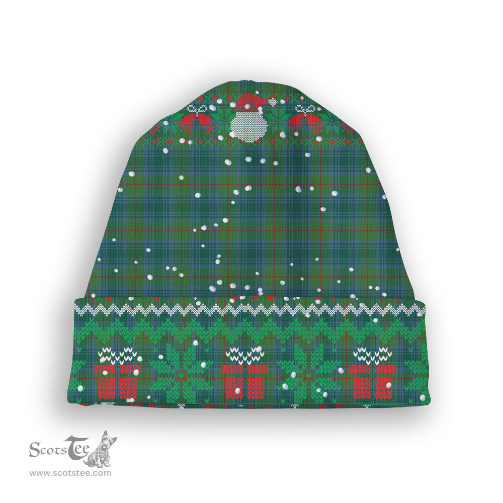 ScotsTee Shop Scottish Cranstoun Modern Tartan Plaid Christmas Deer Snowman Snowflake Bell Knit Beanie