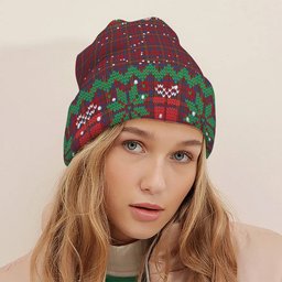 ScotsTee Shop Scottish Cameron of Locheil 1930 Tartan Plaid Christmas Deer Snowman Snowflake Bell Knit Beanie