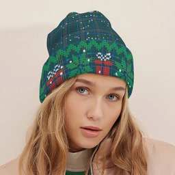 ScotsTee Shop Scottish Burns of California Modern Tartan Plaid Christmas Deer Snowman Snowflake Bell Knit Beanie