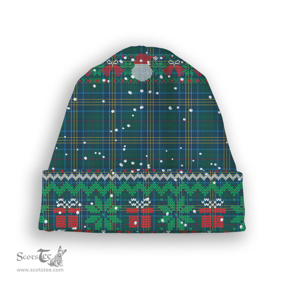 ScotsTee Shop Scottish Burns of California Modern Tartan Plaid Christmas Deer Snowman Snowflake Bell Knit Beanie