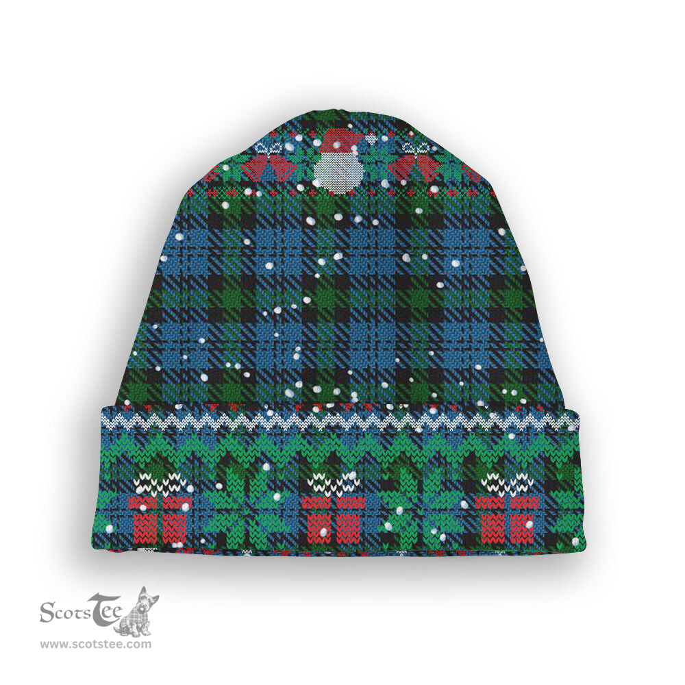 ScotsTee Shop Scottish Campbell of Glenlyon Tartan Plaid Christmas Deer Snowman Snowflake Bell Knit Beanie
