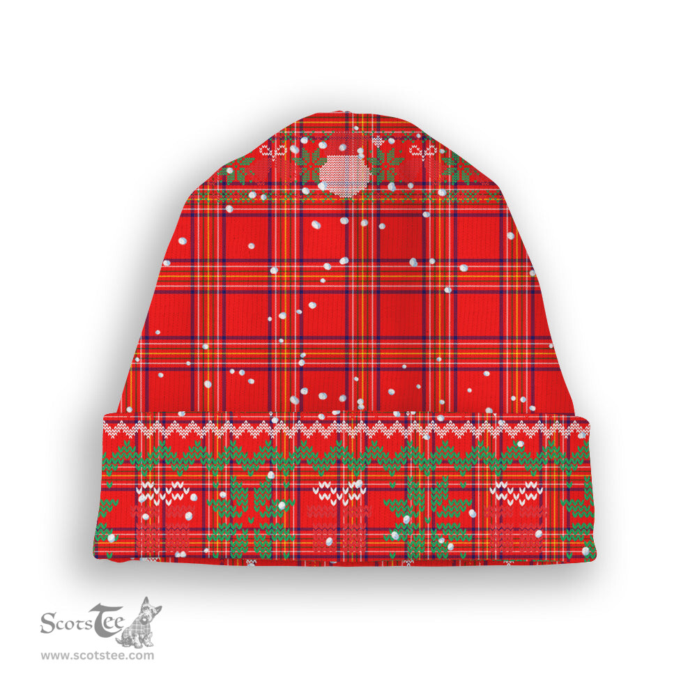ScotsTee Shop Scottish Burnett Modern Tartan Plaid Christmas Deer Snowman Snowflake Bell Knit Beanie