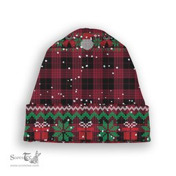 ScotsTee Shop Scottish Cameron Black and Red Modern Tartan Plaid Christmas Deer Snowman Snowflake Bell Knit Beanie