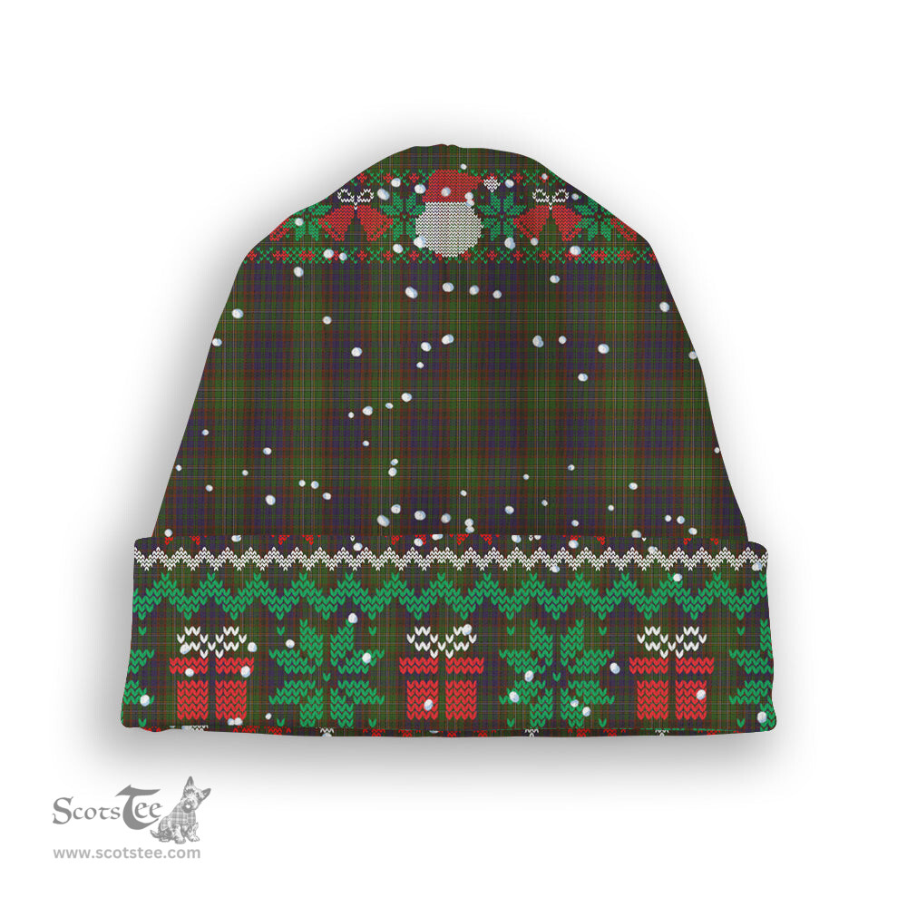 ScotsTee Shop Scottish Cunningham Hunting Modern Tartan Plaid Christmas Deer Snowman Snowflake Bell Knit Beanie