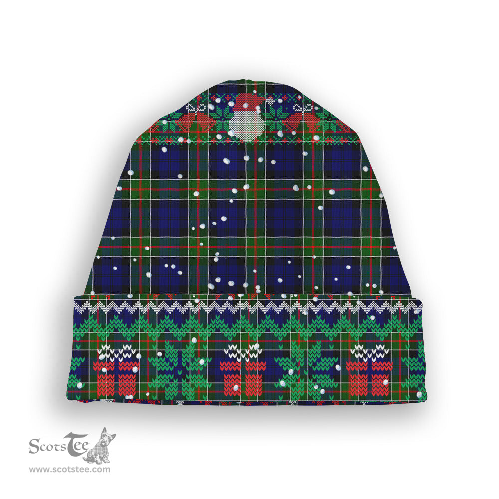 ScotsTee Shop Scottish Colquhoun Modern Tartan Plaid Christmas Deer Snowman Snowflake Bell Knit Beanie