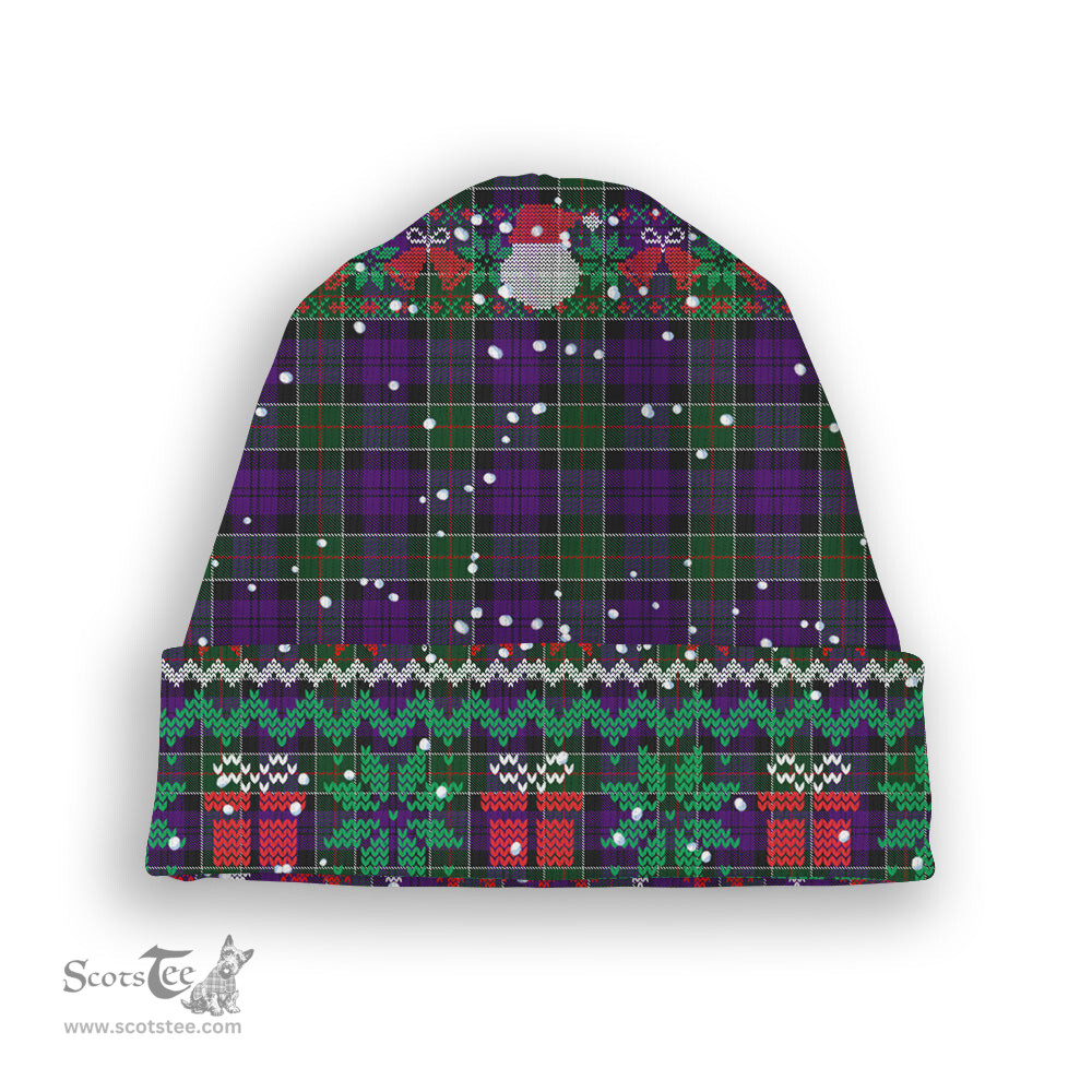 ScotsTee Shop Scottish Colquhoun 3 Tartan Plaid Christmas Deer Snowman Snowflake Bell Knit Beanie