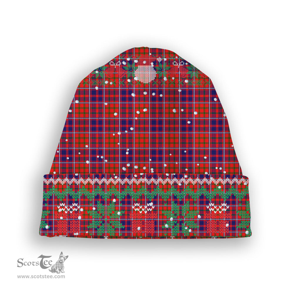ScotsTee Shop Scottish Cameron of Lochiel Modern Tartan Plaid Christmas Deer Snowman Snowflake Bell Knit Beanie