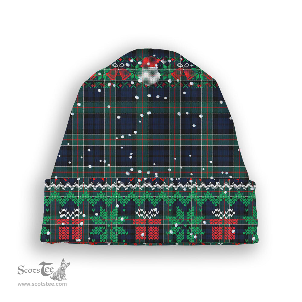 ScotsTee Shop Scottish Colquhoun Modern Clan Tartan Plaid Christmas Deer Snowman Snowflake Bell Knit Beanie