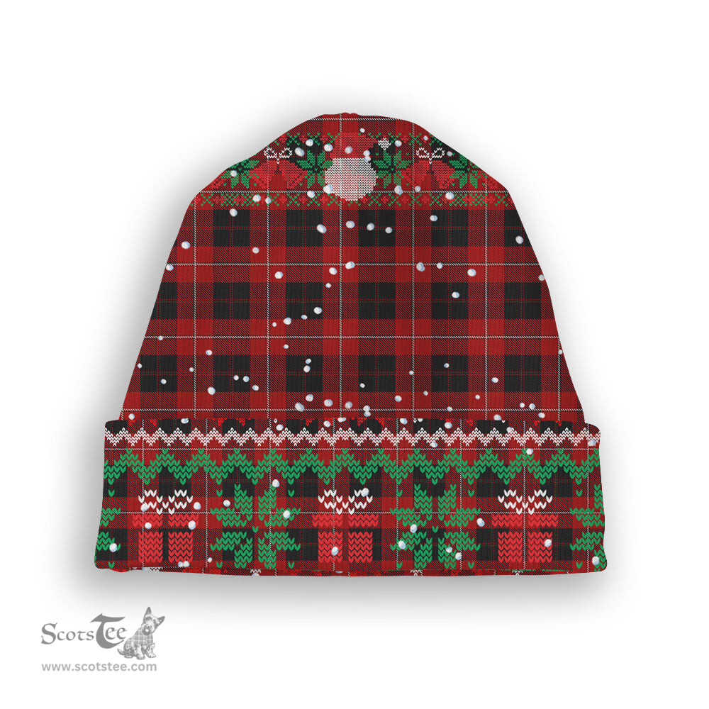 ScotsTee Shop Scottish Cunningham Tartan Plaid Christmas Deer Snowman Snowflake Bell Knit Beanie